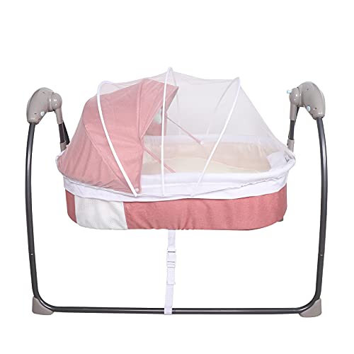 Babywiege Elektrische Babywiege Automatische Babywiege Babywiege mit Moskitonetz, Automatischer Zeitmessung und Sicherheitsverschluss, Belastbarkeit 9KG, Geeignet für Babys bis zu 14 Monaten. (Rosa) von Areao