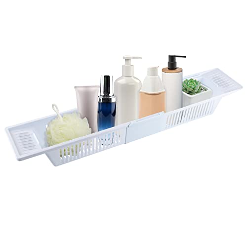 Badewannen-Ablage-Caddy, Kunststoff-Spülbecken-Aufbewahrungsregal, Erweiterbares Bad-Organizer-Regal Badewannenablage Badewannenbrett Wannenablage Badewanne Ablage für Küche, Badezimmer, Weiß von Areao