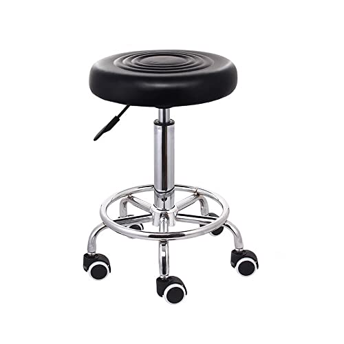 Rollhocker Arbeitshocker Drehbar mit Rollen Barhocker Praxishocker Stool Seat Höhenverstellbar Polsterung Drehbar Barhocker Arbeitshocker aus Kunstleder Bürohocker Schwarz von Areao