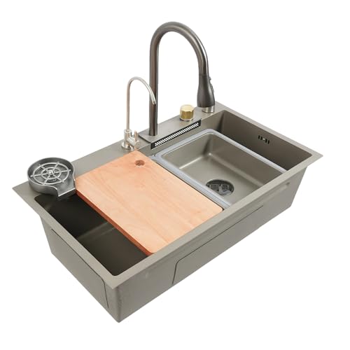 Spülbecken Küche aus Edelstahl, Spüle Einbauspüle, multifunktionale Küchenspüle mit Geschirrspüler und ausziehbarem Wasserhahn für Bars und Restaurants (Gray) von Areao