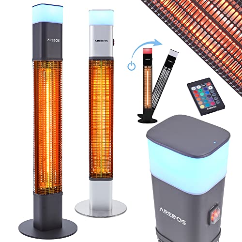 Arebos 1500 Watt Stand Heizstrahler Schwarz | inkl.16 Farben LED-Licht mit Fernbedienung | Kohlenstoff Infrarotstrahler für Außenbereich | Terrassenstrahler von Arebos