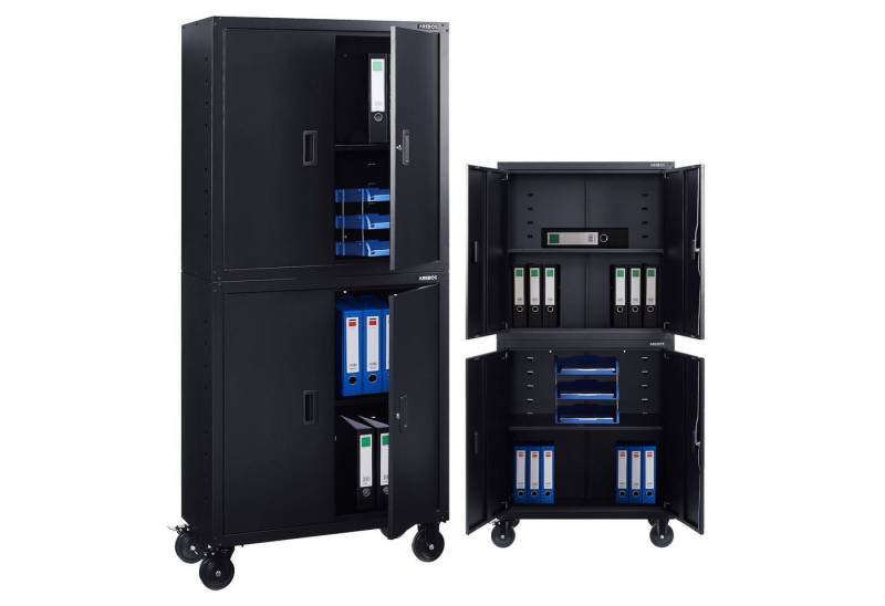 Arebos Aktenschrank Büroschrank Materialschrank Stahlschrank 180x90x40 cm (2er Set), 4 Türen, mit Räder von Arebos