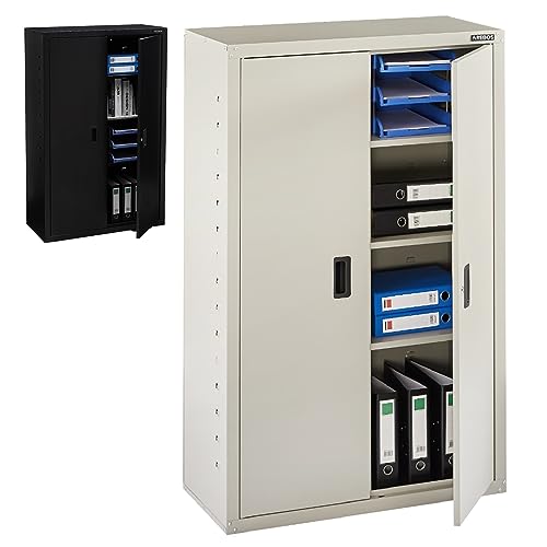 Arebos Aktenschrank | Büroschrank | 140 x 90 x 40 | 2 Türen | mit 3 Höhenverstellbaren Einlegeböden | mit Zylinderschloss | Grau von Arebos