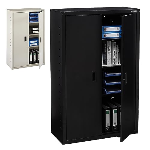 Arebos Aktenschrank | Büroschrank | 140 x 90 x 40 | 2 Türen | mit 3 Höhenverstellbaren Einlegeböden | mit Zylinderschloss | Schwarz von Arebos
