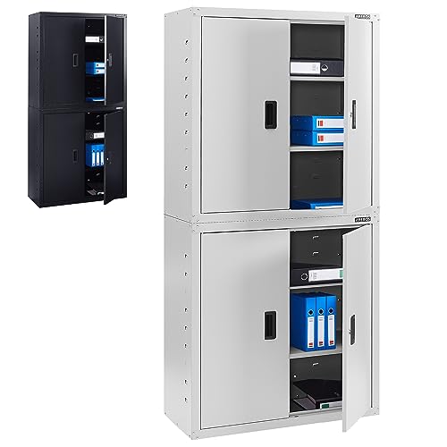 Arebos Aktenschrank Büroschrank | Grau | 180 x 40 x 90 cm | 4 Türen | mit 4 Höhenverstellbaren Einlegeböden | mit Zylinderschloss von Arebos