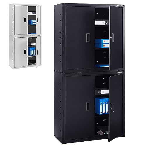 Arebos Aktenschrank Büroschrank | Schwarz | 180 x 40 x 90 cm | 4 Türen | mit 4 Höhenverstellbaren Einlegeböden | mit Zylinderschloss von Arebos