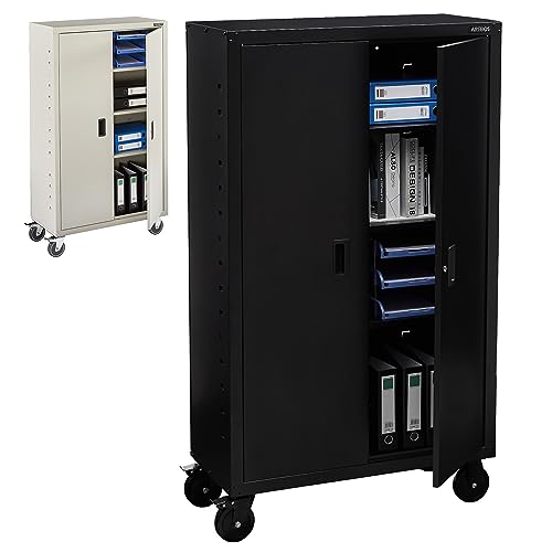 Arebos Aktenschrank | Büroschrank | inkl. 4 Rollen-Set | 155 x 90 x 40 | 2 Türen | mit 3 Höhenverstellbaren Einlegeböden | mit Zylinderschloss | Schwarz von Arebos