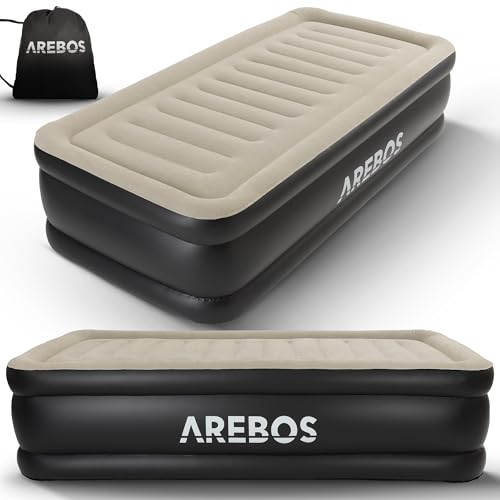 Arebos Aufblasbare Matratze | Luftbett Selbstaufblasend 203 × 95 × 51 cm geeignet für 1 Person | Gästebett mit elektrischer Pumpe | Luftmatratze inkl.Tragetasche für Camping/zu Hause | Grau/Anthrazit von Arebos