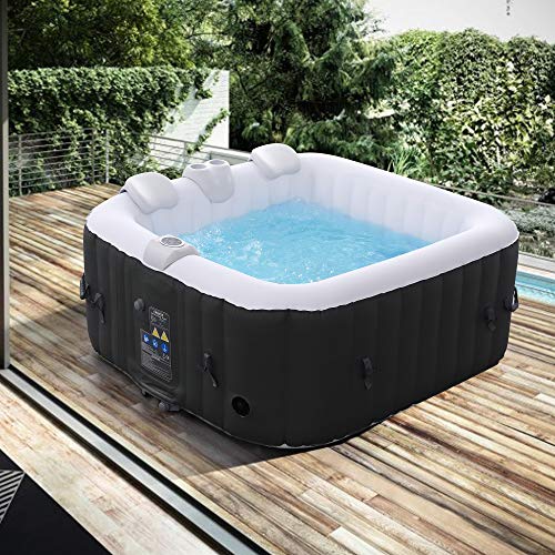 Arebos Aufblasbarer Spa | für drinnen und draußen | 4 Personen | 154x154cm | 100 Massagedüsen | Wellness Spa Heizung | Aufblasbare Massage Quadrat | 600 Liter von Arebos