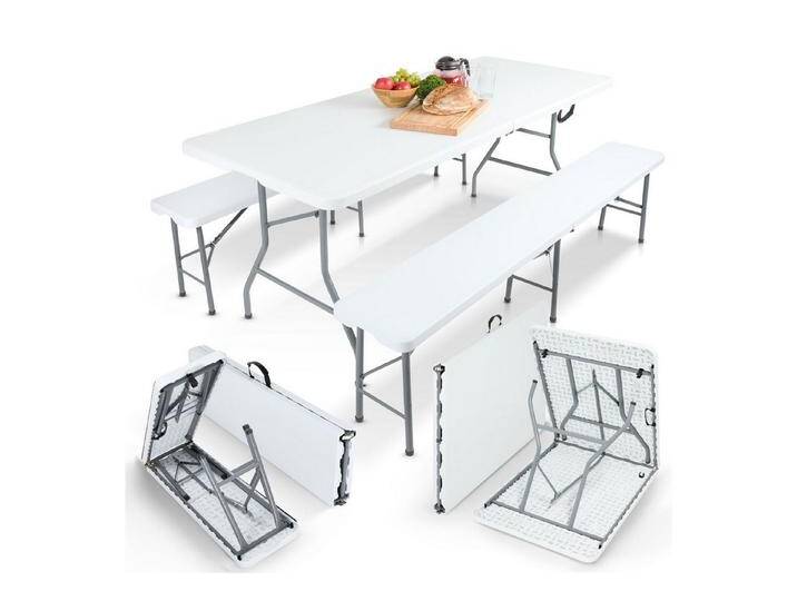 Arebos Bierzeltgarnitur Festzeltgarnitur, Biertisch Set, klappbar Campingtisch, (Set), Wetterfest & Pflegeleicht, weiß, weiss von Arebos