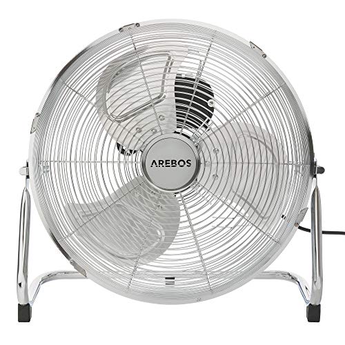 Arebos Bodenventilator Ø36 cm | Windmaschine Retro Stil | Ventilator | 3 Geschwindigkeitsstufen | hoher Luftdurchsatz | 100° einstellbarer Neigungswinkel | Chrom von Arebos