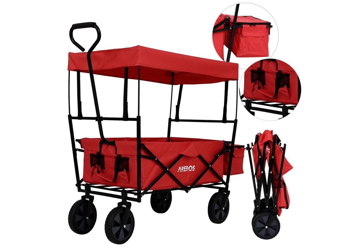 Arebos Bollerwagen faltbar mit Dach, Handwagen, Transportwagen, Faltwagen (Rot), Maße 117 x 55 x 125 cm von Arebos