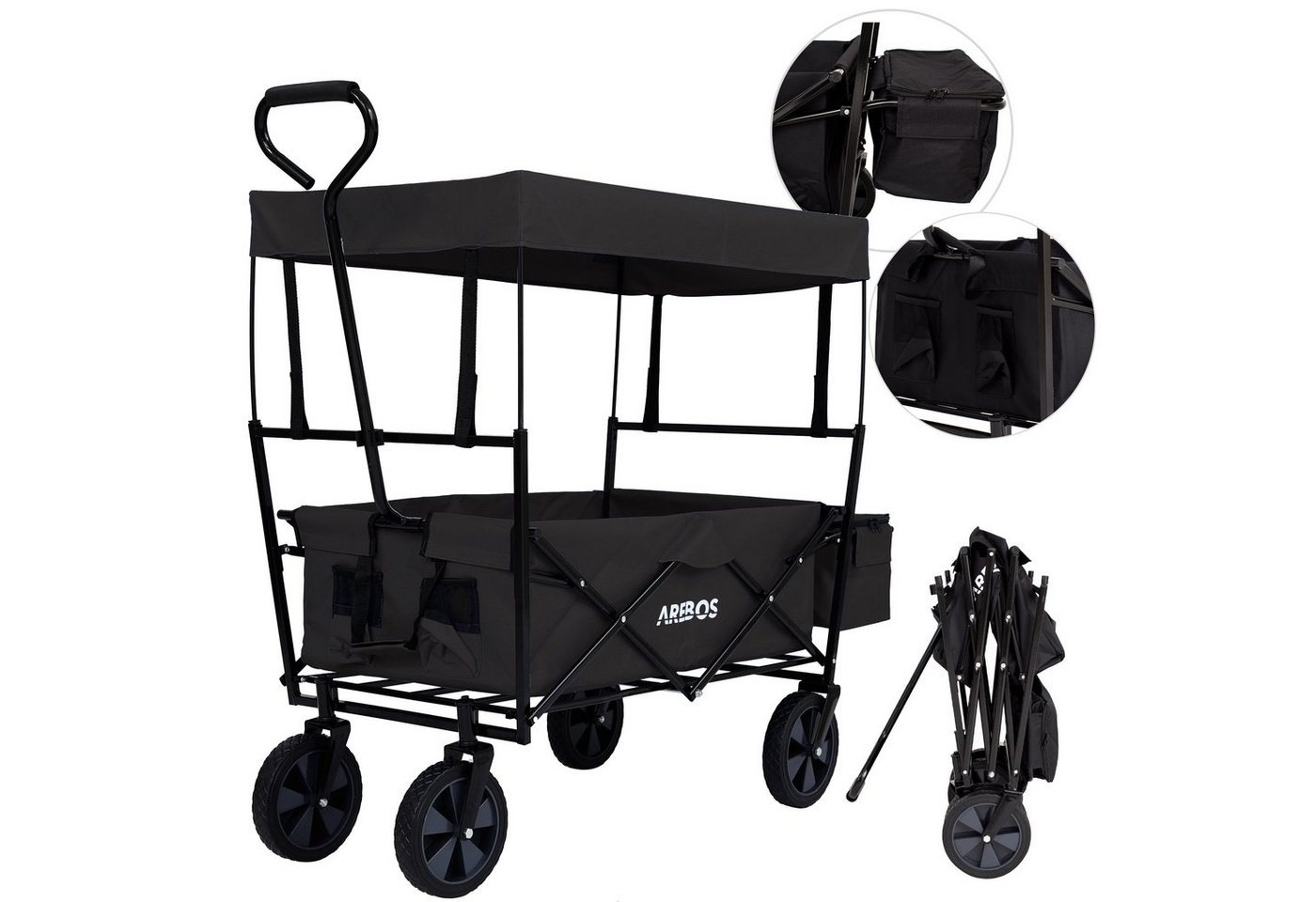 Arebos Bollerwagen faltbar mit Dach, Handwagen, Transportwagen, Faltwagen (schwarz), Maße 117 x 55 x 125 cm von Arebos