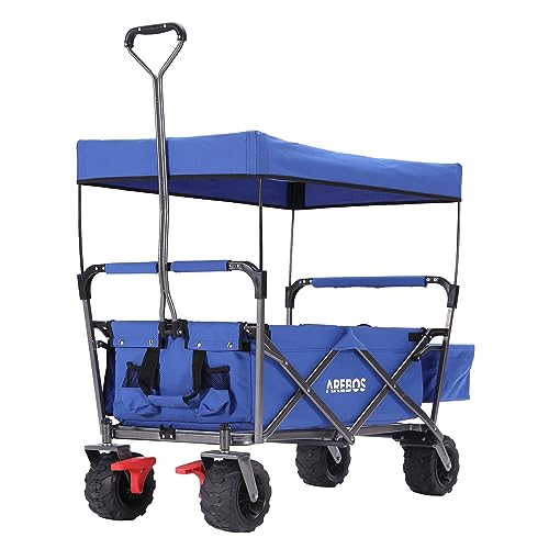 Arebos Bollerwagen faltbar mit Dach | Handwagen | Transportkarre Gerätewagen inkl. 2 Netztaschen und Einer Außentasche | Vorderrad-Bremse | klappbar | Vollgummi-Reifen | bis 100 kg Tragkraft | Blau Arebos Bollerwagen faltbar mit Dach | Handwagen | Transportkarre Gerätewagen inkl. 2 Netztaschen und Einer Außentasche | Vorderrad-Bremse | klappbar | Vollgummi-Reifen | bis 100 kg Tragkraft | Blau von Arebos