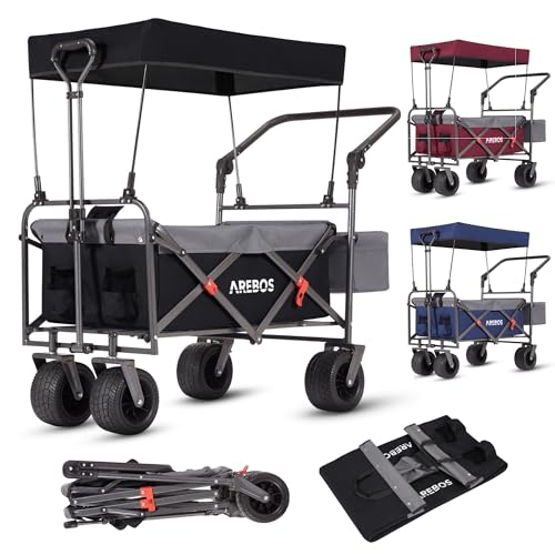 Arebos Bollerwagen faltbar mit Dach | Luxus Handwagen | Faltwagen | Transportwagen | XXL Tasche | klappbar | bis 100 kg | Gerätewagen | 360° Vorderräder | Schwarz Arebos Bollerwagen faltbar mit Dach | Luxus Handwagen | Faltwagen | Transportwagen | XXL Tasche | klappbar | bis 100 kg | Gerätewagen | 360° Vorderräder | Schwarz von Arebos