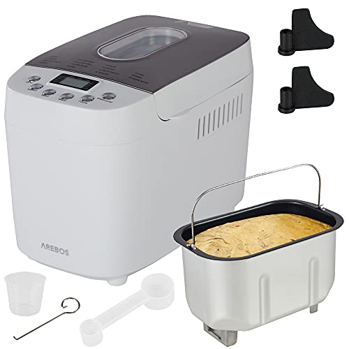 Arebos Brotbackautomat 1500g | mit 15 Programmen | 2 Knethaken | Timer | LCD Display | 3 Bräunungsgrade und Brotgrößen | 850 W | Weiß Arebos Brotbackautomat 1500g | mit 15 Programmen | 2 Knethaken | Timer | LCD Display | 3 Bräunungsgrade und Brotgrößen | 850 W | Weiß von Arebos