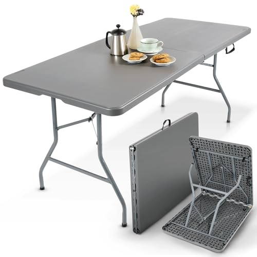 Arebos Buffettisch zusammenklappbar 182 x 74 x 74 cm Wetterfest Gartentisch Partytisch Klapptisch für Garten Terrasse und Balkon | 8 Personen | Campingtisch mit Tragegriff | Anthrazit von Arebos