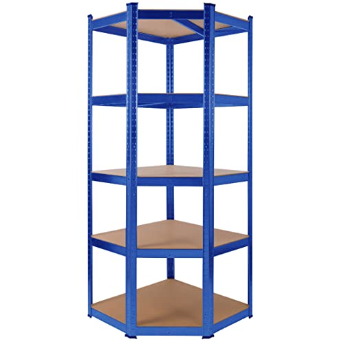 Arebos Eckregal Schwerlastregal Steckregal 875kg | Einfache Montage durch Stecksystem | 180 x 70 x 70 cm | 5 Böden aus MDF | bis zu 175 kg pro Regalboden | Blau von Arebos