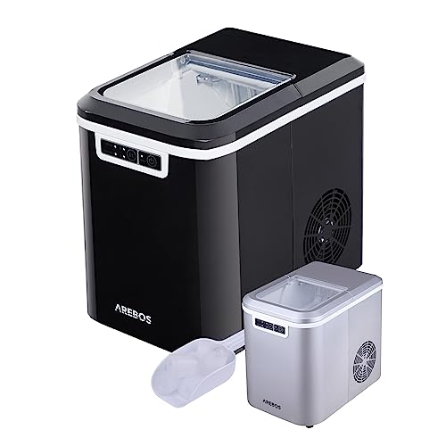 Arebos Eiswürfelmaschine | Ice Cube Maker | 12 kg / 24 h | 10-15 Minuten Produktionszeit | 2 Eiswürfel-Größen | 2,2 Liter Wassertank | Eiswürfelbereiter | Leise | Selbstreinigungsfunktion | Schwarz von Arebos