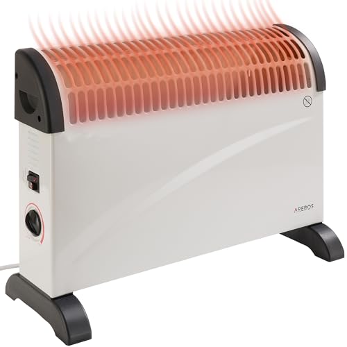 Arebos Konvektor 2000 Watt | 3 Heizstufen | Regelbares Thermostat | Energiesparend | einsetzbar als Standgerät | Heizgerät mit Frostschutzfunktion | Weiß von Arebos