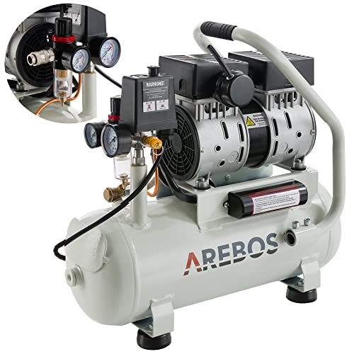 Arebos Flüsterkompressor 500W Kompressor | Druckluft Kompressor 12l | Ölfrei | Euro Schnellkupplung Luftkompressor von Arebos