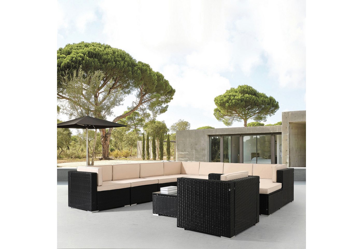 Arebos Gartenlounge-Set Granada, Inkl. Sitzkissen, mit Sessel, 8 Personen, Schwarz, (Set) von Arebos