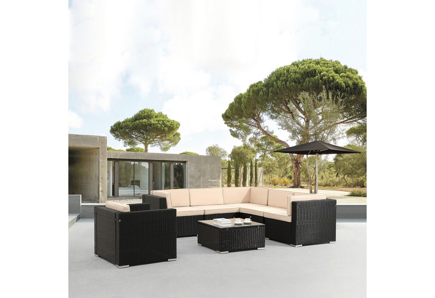 Arebos Gartenlounge-Set Polyrattan Gartenmöbel, Inkl. Sitzkissen, mit Sessel, 6 Personen, (Set) von Arebos