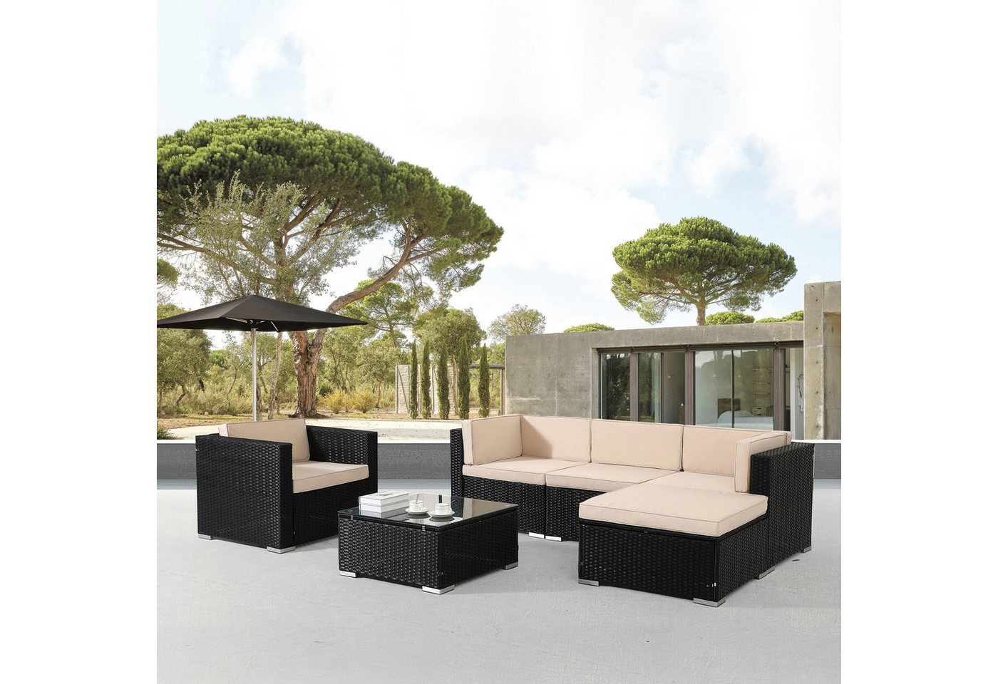 Arebos Gartenlounge-Set Porto, Inkl. Sitzkissen, mit Sessel, 5 Personen, Schwarz, (Set) von Arebos