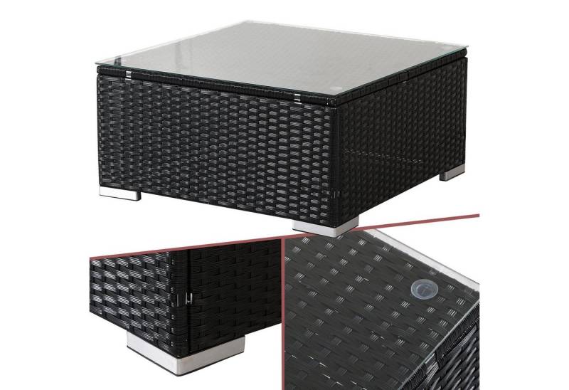 Arebos Gartentisch Polyrattan Glastisch Kaffeetisch Beistelltisch Schwarz / Grau (Set) von Arebos