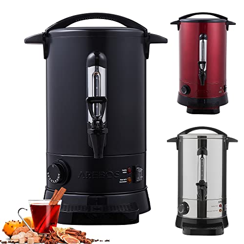 Arebos Glühweinkocher 950 W | Heißgetränkespender | 8,8 L | mit Auffangschale, Auslasshahn, Thermostat und Überhitzungsschutz | Temperatureinstellung von 30-110 °C | Schwarz von Arebos