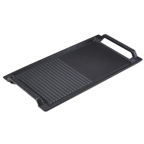 Arebos Grillplatte für Induktion | 43,6 x 22,9 cm Bratplatte | Gusseisen Grillpfanne für Induktion, Herdplatten, Ofen, BBQ, Gasgrill | mit Antihaft, kratzfester Untergrund | halb-gerippt & halb-glatt von Arebos