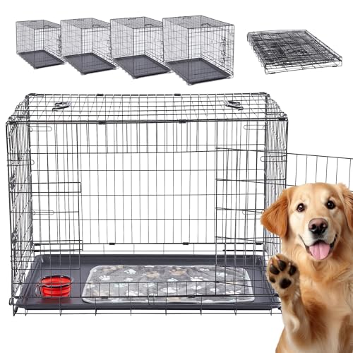 Arebos Hundekäfig 77,5 x 53 x 59 cm | Hundetransportbox Auto klappbar | Hundebox faltbar | Transportbox Hund mit 2 Türen | Hundekäfig für Zuhause inkl. Kuscheldecke + Napf | M Schwarz von Arebos