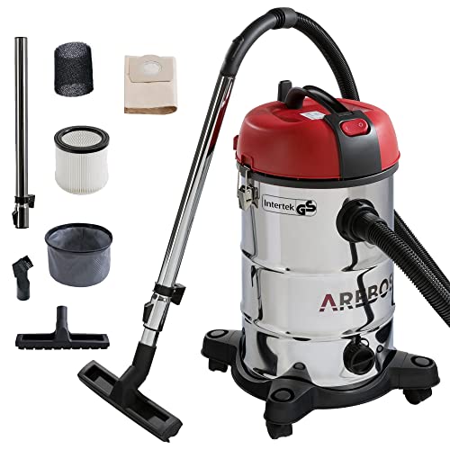 Arebos Industriestaubsauger 1800 W | Nass- & Trockensauger | Aschesauger für Kamin & Grill | Mehrzwecksauger Wasser-Staubsauger | Werkstattsauger mit und ohne Beutel | 30 L Behälter | Rot von Arebos