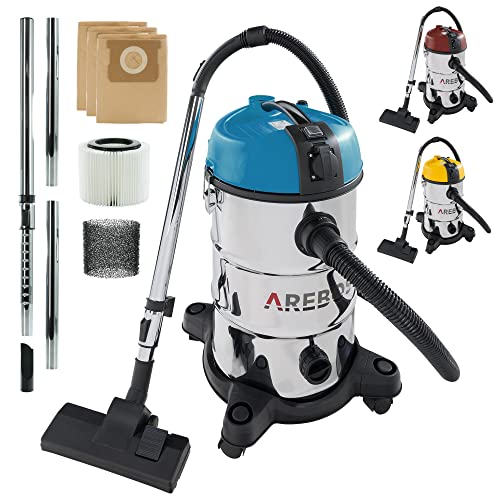 Arebos Industriestaubsauger 1300W | Nass- & Trockensauger | Mehrzwecksauger Wasser-Staubsauger | Werkstattsauger | 30 L Behälter | Blau von Arebos