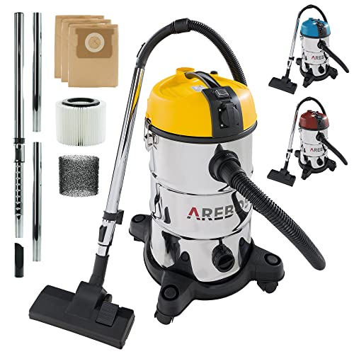 Arebos Industriestaubsauger 1300W | Staubsauger Nass- & Trockensauger | Mehrzwecksauger Wasser-Staubsauger | Werkstattsauger mit Steckdose | 30 L Behälter | Gelb von Arebos