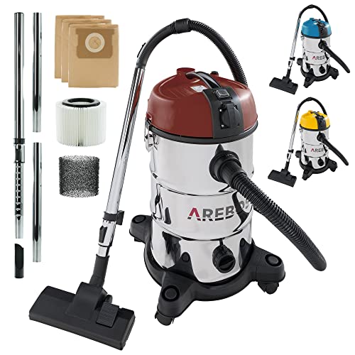 Arebos Industriestaubsauger 1300W | Nass- & Trockensauger | Mehrzwecksauger Wasser-Staubsauger | Werkstattsauger | 30 L Behälter | Rot von Arebos