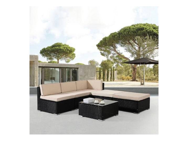 Arebos Loungesofa Barcelona, UV-beständiges Polyrattan-Geflecht, Tisch mit Glasplatte, schwarz, Schwarz von Arebos