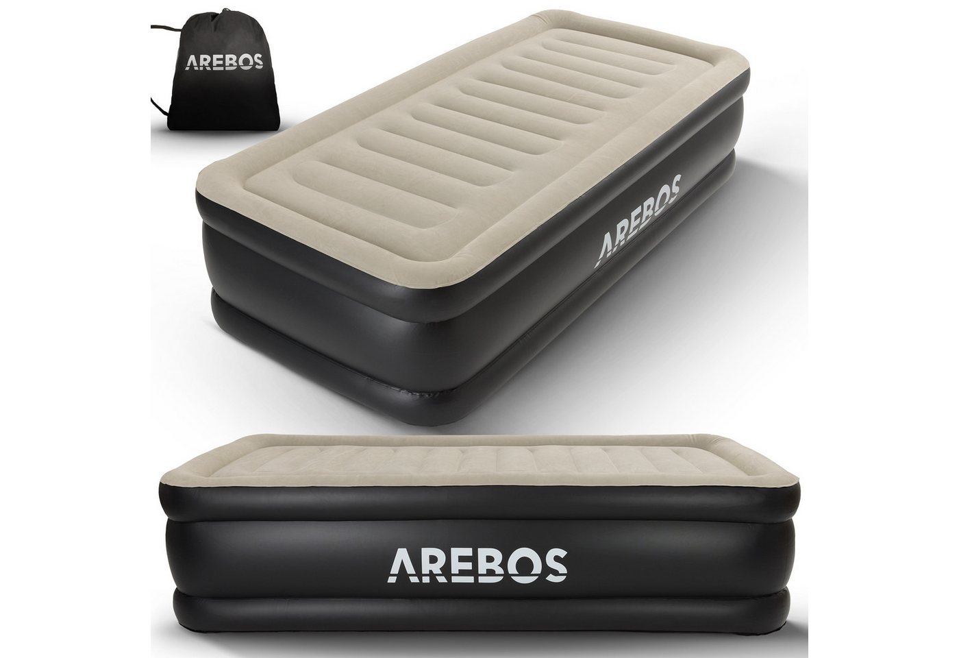 Arebos Luftbett mit integrierter Pumpe Luftmatratze selbstaufblasend Gästebett, (Grau / Anthrazit), 203 x 95 x 51 cm von Arebos