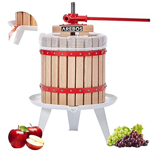 Arebos Obstpresse 12L | Manuelle Saftpresse I Beerenpresse inkl. Presstuch, Druckplatte und Metallspindel I Für jegliche Arten von Saft & Gemüse von Arebos