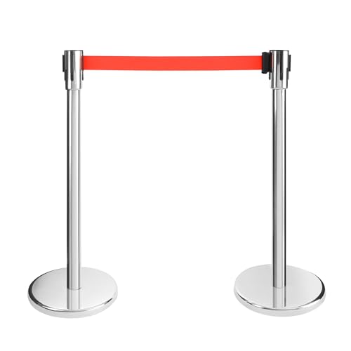Arebos Personenleitsystem | 2 Stück | Absperrständer | Absperrband | Absperrpfosten | Abgrenzungspfosten | Bandfarbe: Rot | Bandlänge: 190 cm | im Innen- und Außenbereich einsetzbar von Arebos
