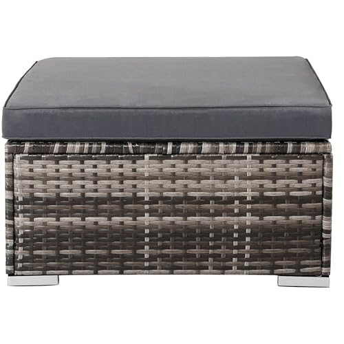 Arebos Poly-Rattan Gartenlounge Hocker | Inkl. Sitzkissen | Grau | Wetterbeständiger Garten-Hocker | 75 x 75 x 45 cm von Arebos