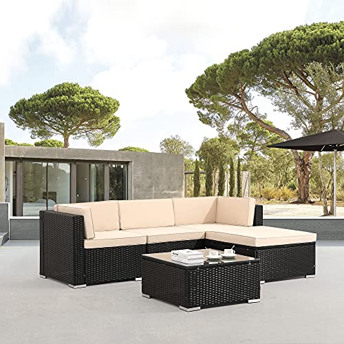 Arebos Polyrattan Gartenmöbel Lounge Palma | Inkl. Sitzkissen | 4 Personen | UV-beständiges Polyrattan-Geflecht | Tisch mit Glasplatte | Frei kombinierbar | Schwarz von Arebos