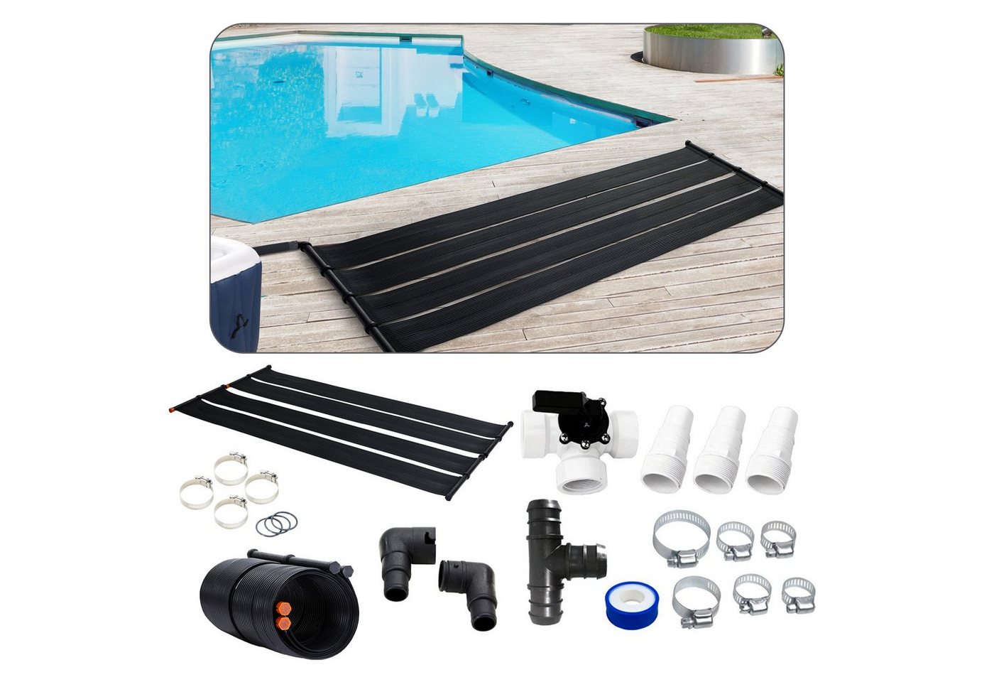 Arebos Pool-Solarkollektor Solarheizung, Poolheizung, Solarmatte, Solarabsorber, Bypass Set, (Set, 100-St., inkl. Bypass - Set), Beliebig erweiterbar, inkl. Bypass-Set von Arebos