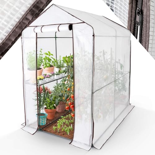 Arebos Premium Foliengewächshaus Gewächshaus mit 2 Ebenen - 120 x 186 x 190 cm Treibhaus mit Ablagen - Platzsparend, Hochwertiges Anzuchthaus Garten Balkon Stabil & Einfach zu Montieren von Arebos