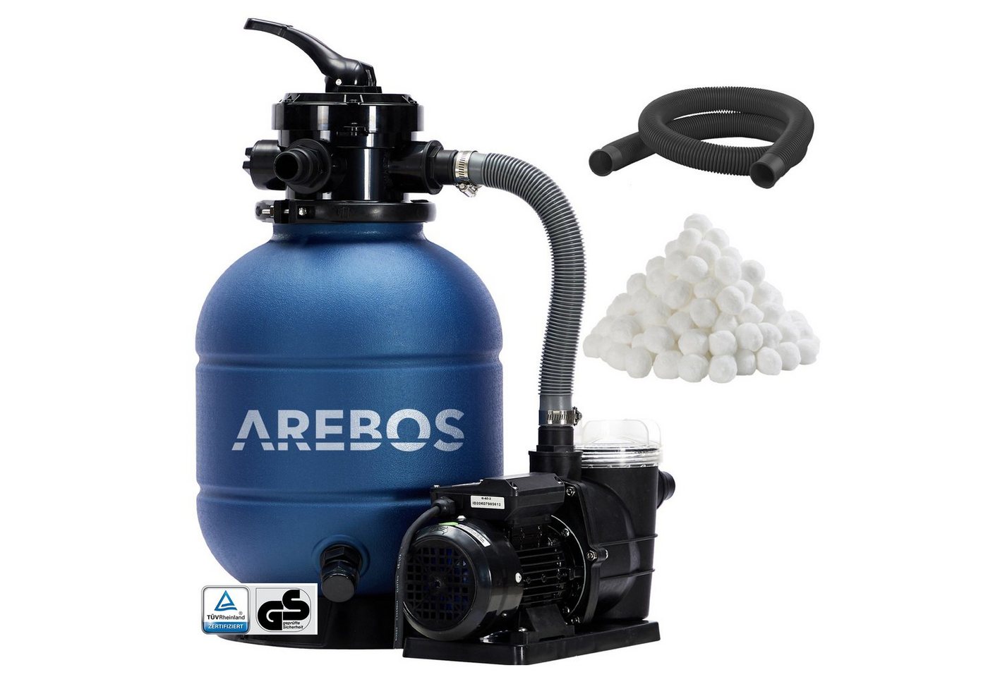 Arebos Sandfilteranlage mit Pumpe inkl.700g Filterbälle, 400 W, 7 Wege-Ventil (Set) von Arebos