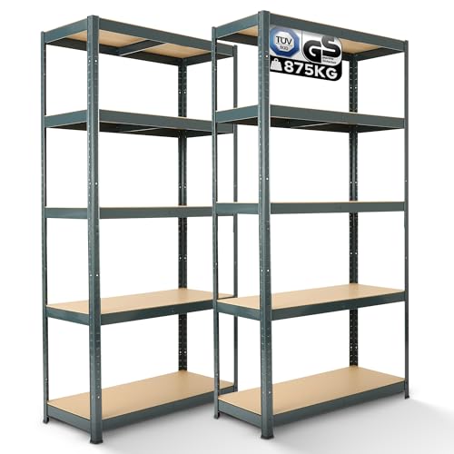 Arebos Schwerlastregal 2er Set | 180x90x40 cm | 875kg Tragkraft | 5 MDF-Platten | Einfache Montage durch Stecksystem Regal Lagerregal Kellerregal Steckregal Werkstattregal | Anthrazit von Arebos