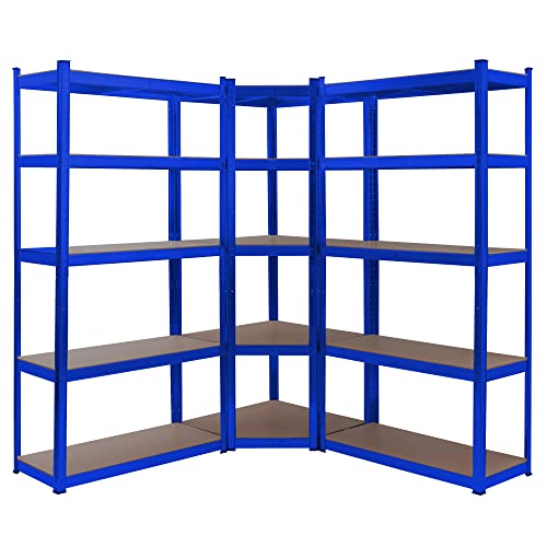 Arebos Schwerlastregal 3er Set | Eckregal Kombination | bis zu 875 kg Tragkraft | Montage durch Stecksystem | Robuste Metallkonstruktion | Mittelquerstrebe für mehr Stabilität | Blau von Arebos