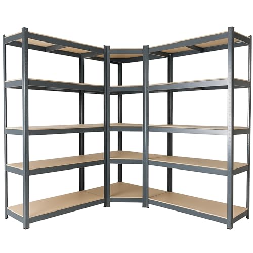 Arebos Schwerlastregal 3er Set | Eckregal Kombination | bis zu 875 kg Tragkraft | Montage durch Stecksystem | Robuste Metallkonstruktion | Mittelquerstrebe für mehr Stabilität | Anthrazit von Arebos