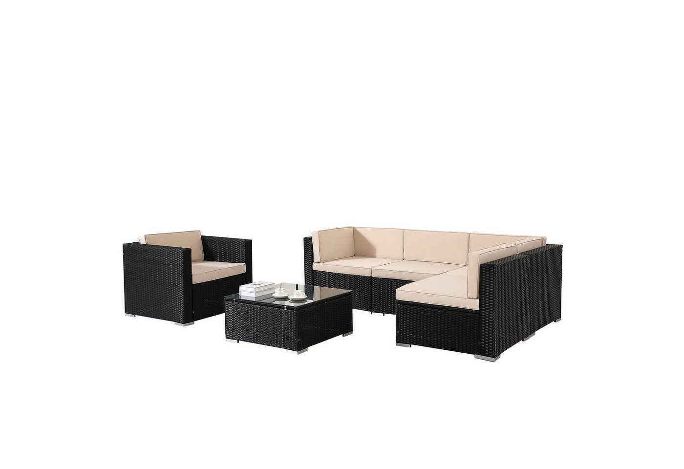 Arebos Sitzgruppe Polyrattan Gartenmöbel Gartenset Lounge Garnitur Set, (6-tlg., Set) von Arebos