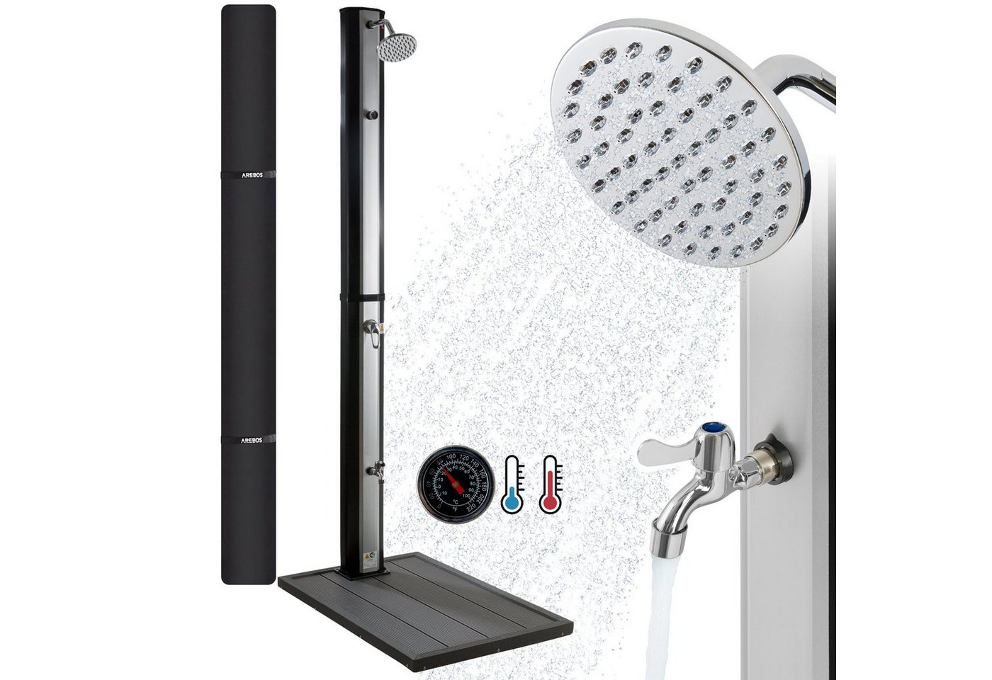 Arebos Solardusche 35L & Bodenelement, mit integriertem Thermometer & Fußdusche (Set) von Arebos